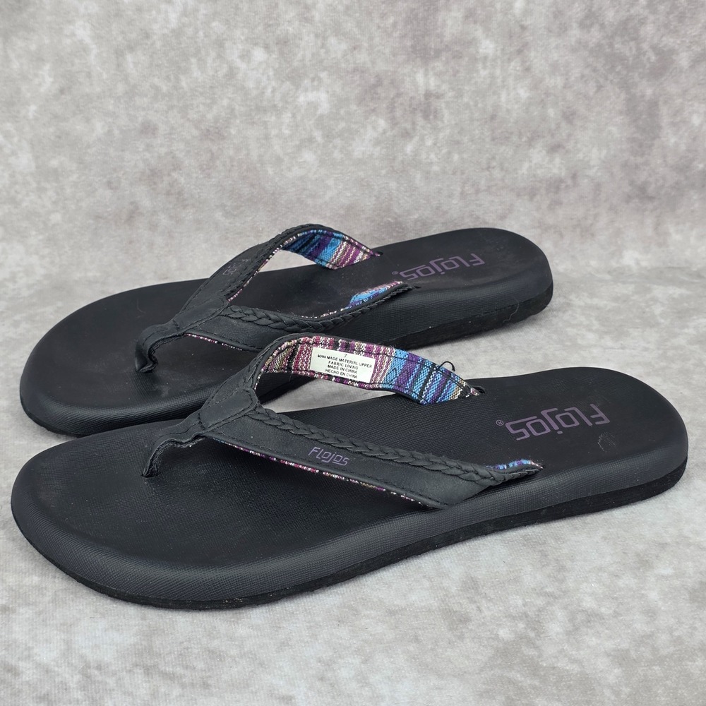Flojos Black Flip Flop Thong Sandals Women's Size 8